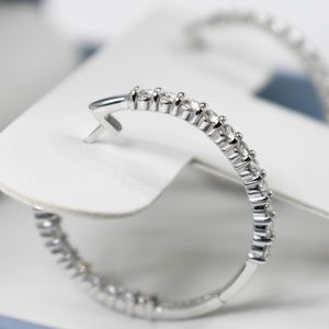 Charles & Colvard Earrings Forever One Inside-Out Hoop Moissanite 14K White Gold